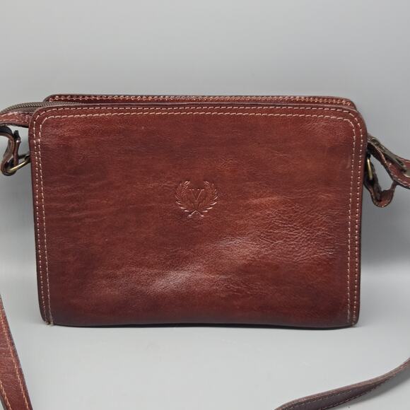 FLORENCE Made in Italy Brown Vintage Leather Crossbody Bag Purse - Picture 2 of 11